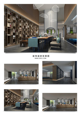 新中式建材會所接待衛浴展示廳3D模型設計圖免費下載_max格式_編號34890886